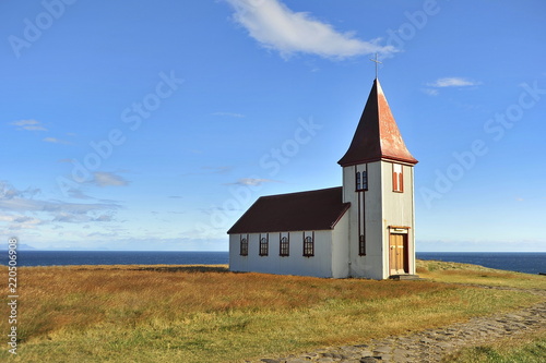 Icelandic landscapes are often decorated with free-standing buildings.