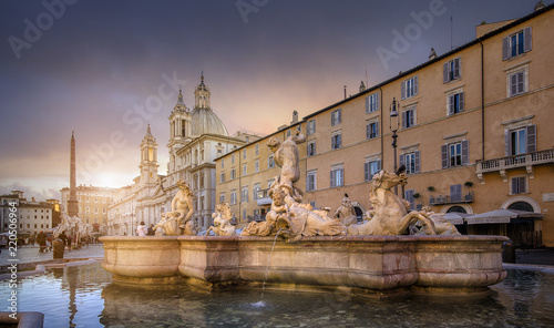 Piazza Navona before night (square Navona) in Rome, Italy. Amazing sunset over the top sightseeing in The Eternal City. Top place for tourist visit. Landmark