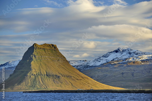 Iceland. The mountains are lit by a bright autumn sun.