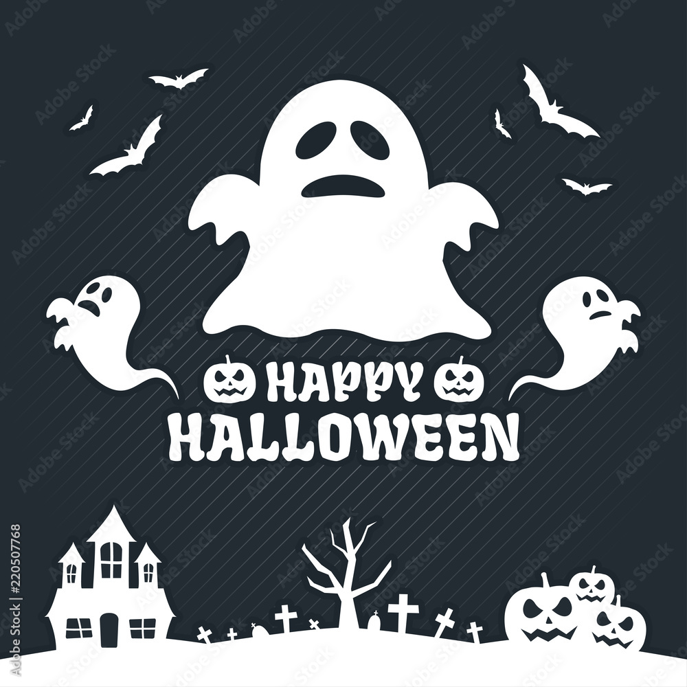 Fototapeta premium Happy halloween banner background with ghost - Vector