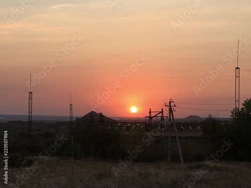 steppe, industrial, sunset, sky, sun, landscape, donetsk, donbass, ukraine