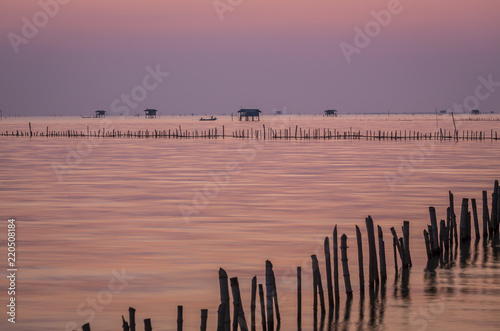 Sunrise at Bang Ta Boon bay,Phetchaburi province,Thailand