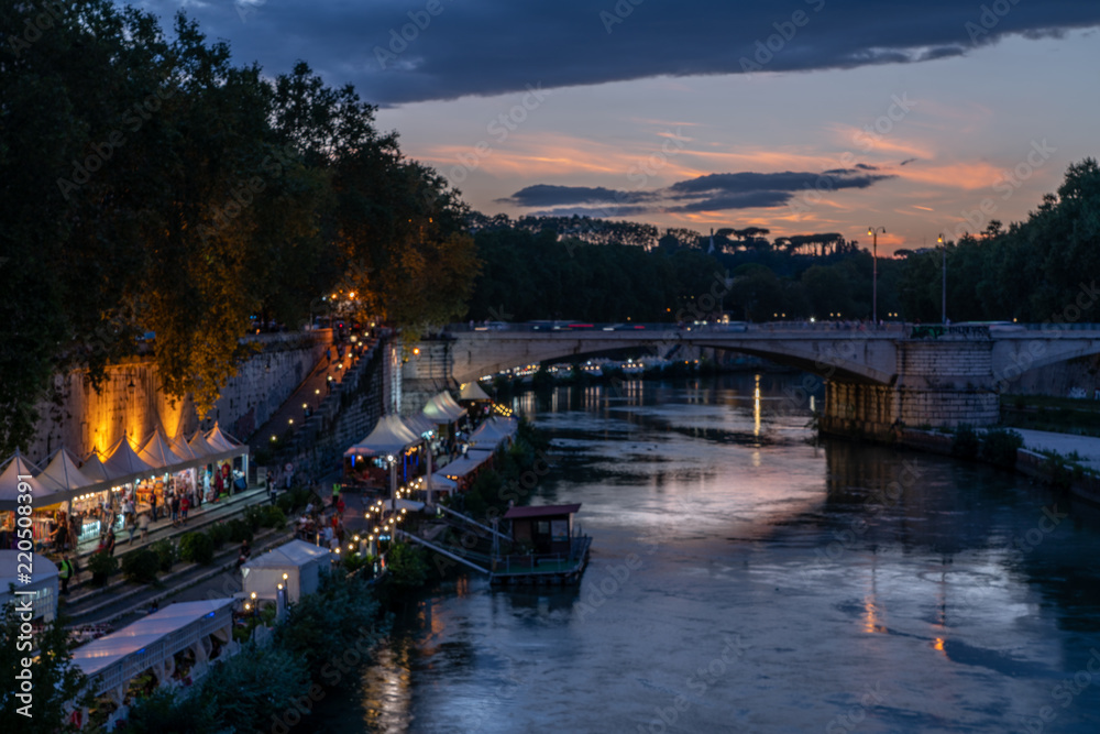 Fototapeta premium Rome city at night, Italy Vatican and Tiber river