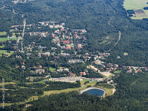 Aerial view of Tatranska Lomnica in Tatras, Vysoke Tatry, Slovakia photo