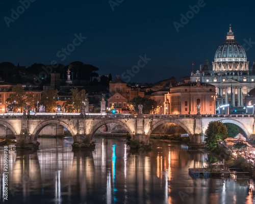 Rome city at night, Italy Vatican and Tiber river