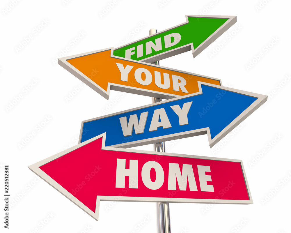Find Your Way Home Back to Start Homecoming Arrow Signs 3d Illustration Find Your Way Home Back to Start Homecoming Arrow Signs 3d Illustration