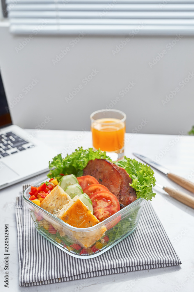 Healthy eating for lunch to work. Food in the office Healthy eating for lunch to work. Food in the office