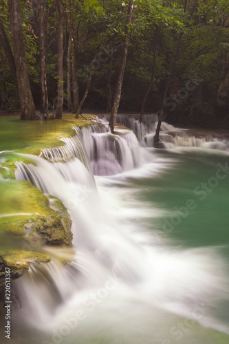 Second of Hauy mae khamin waterfall located in deep forest of Kanchanaburi province,Thailand. photo