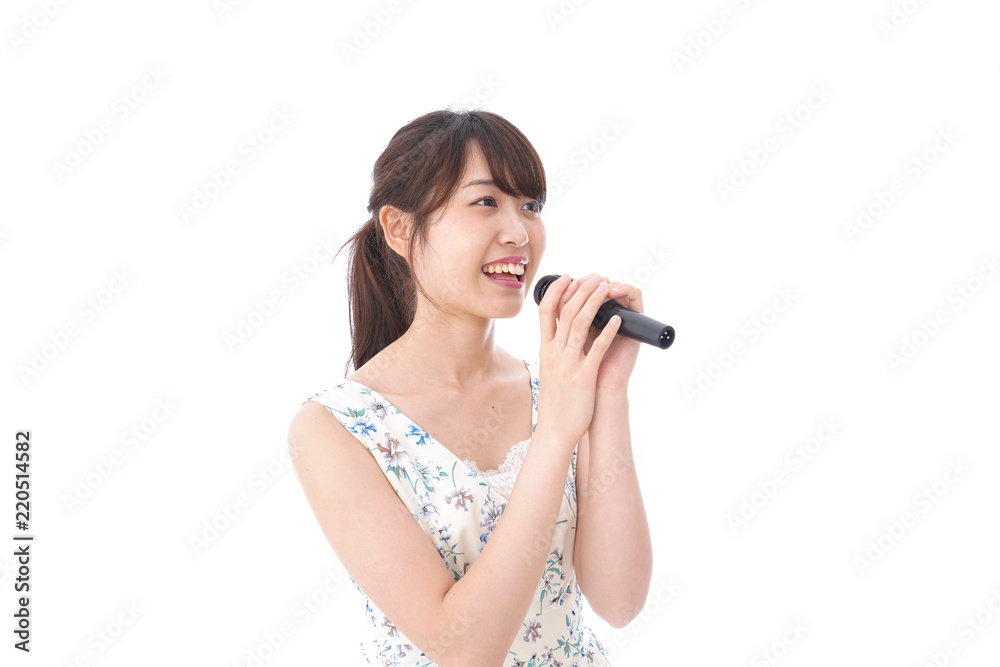 Young woman karaoke