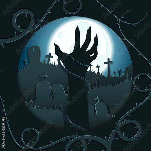 Papercut halloween graveyard design in silver