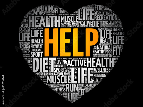 HELP heart word cloud, fitness, sport, health concept