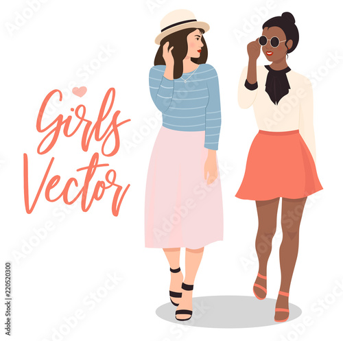 Image two girls best friends from different ethnicities going for a walk