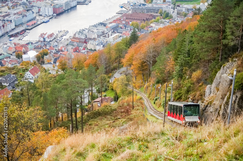 Bergen funicular railway in the Norwegian city of Bergen in Autumn - October photo