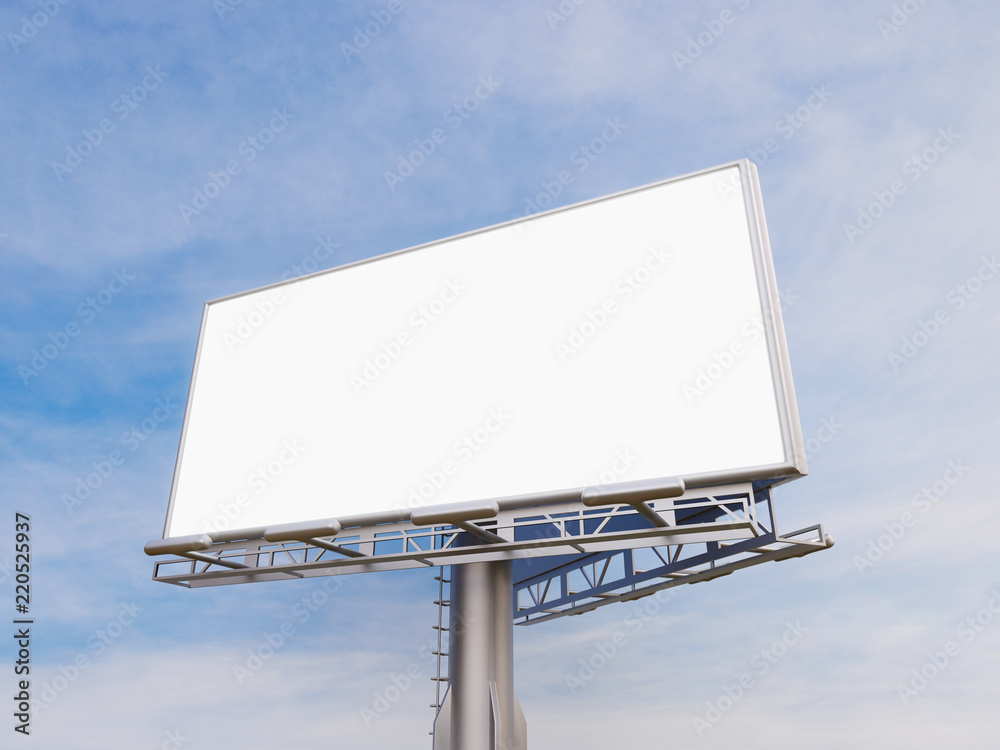 3D rendering of blank billboard (empty advertisement) with clouds. Empty mockup template 3D rendering of blank billboard (empty advertisement) with clouds. Empty mockup template