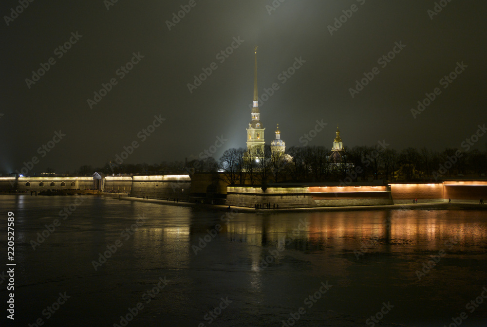 Peter and Paul Fortress and Cathedral - Saint Petersburg, Russia at Night