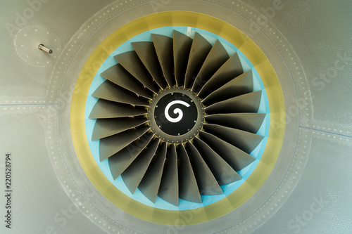 Jet engine blades closeup view