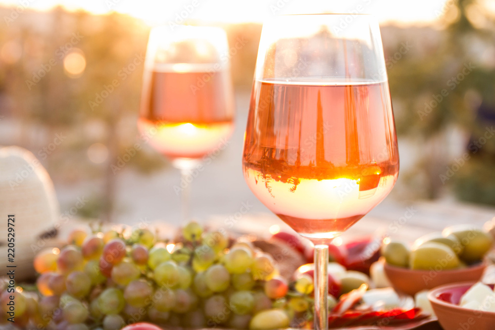 Food Table Healthy Delicious and wine. Meal Concept
