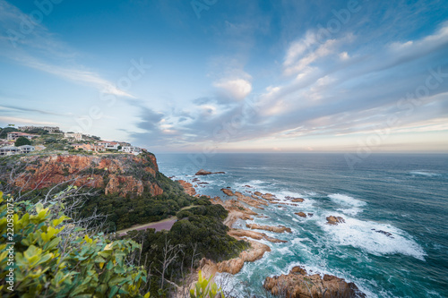 Knysna, The Heads at sunset. Sea, waves, rock, village, lagoon, South Africa