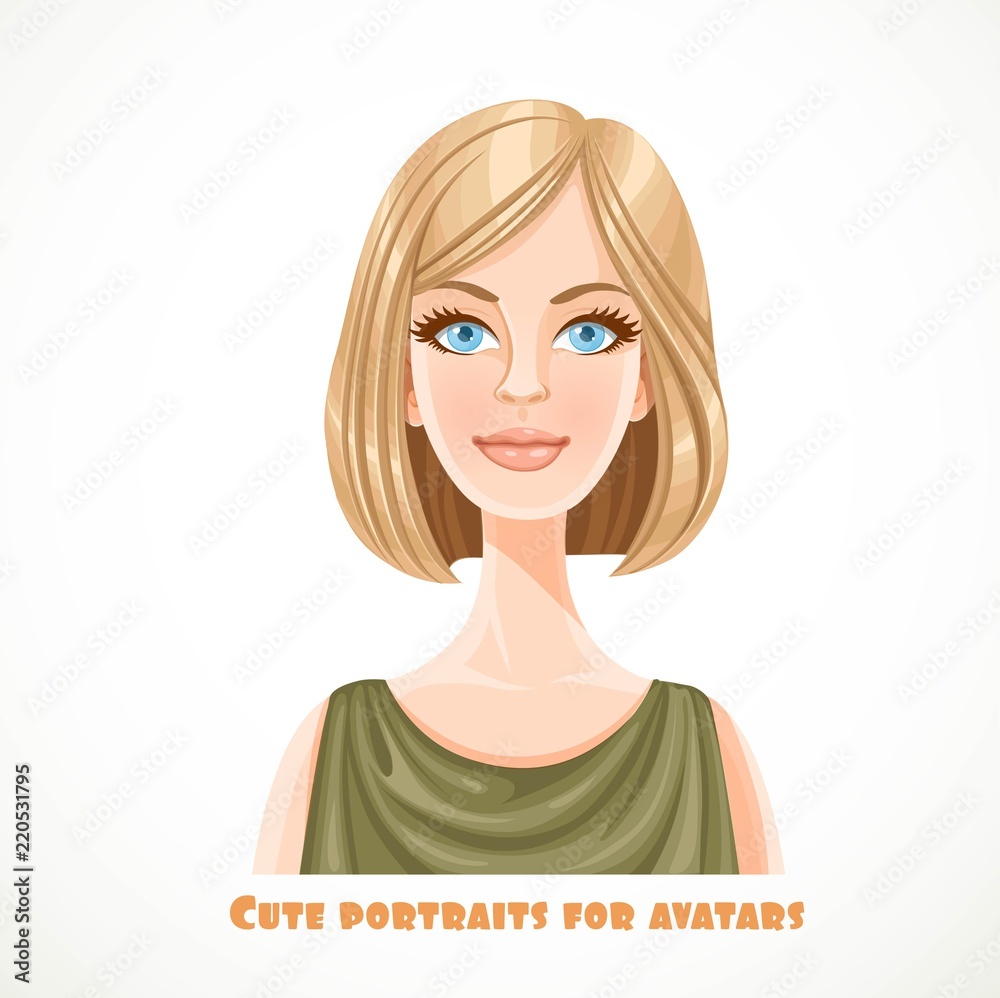 Beautiful young blue-eyed blond woman with a short haircut portrait for avatar isolated on white background Beautiful young blue-eyed blond woman with a short haircut portrait for avatar isolated on white background