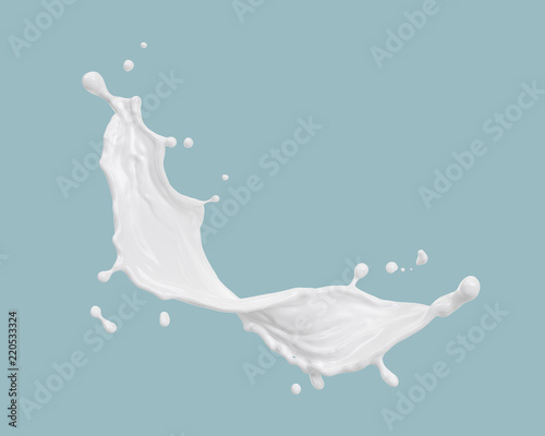 Papier peint milk or yogurt splash isolated on blue background, 3d rendering Include clipping path
