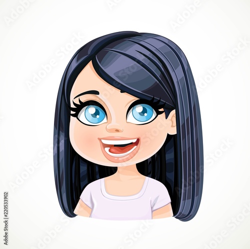 Beautiful touched cartoon brunette girl portrait isolated on white background