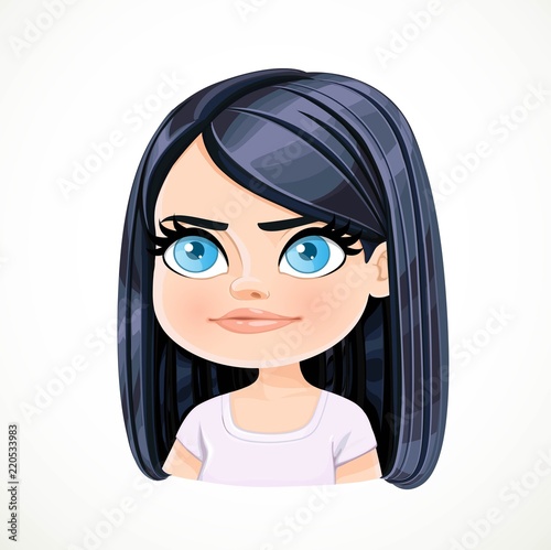 Beautiful stubborn cartoon brunette girl portrait isolated on white background
