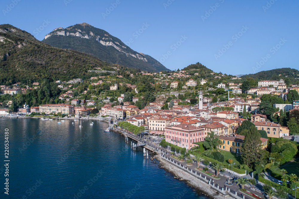 Village of Menaggio, lake of Como. Panoramic view from a drone