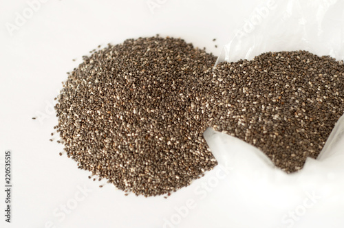 isolated photo of chia seeds. white background