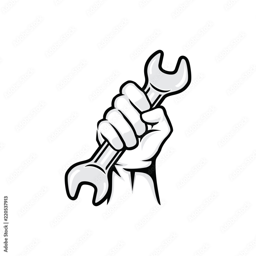 Fototapeta premium Hand Holding Wrench Logo Vector