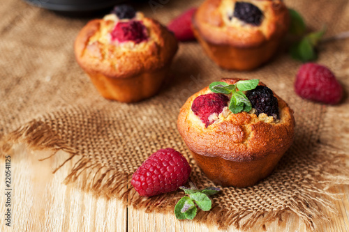 Vegetarian gluten free muffins with blackberries and raspberries
