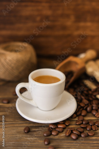 coffee espresso isolated on wooden table 