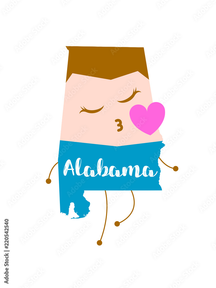Alabama. Map and man vector illustration. Design print for t-shirt