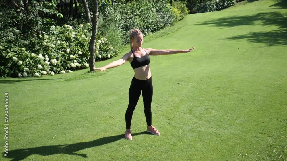 Woman stretching training. Fitness woman stretching before training