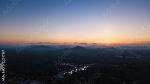 Aerial view of sunset at rural area in Thailand