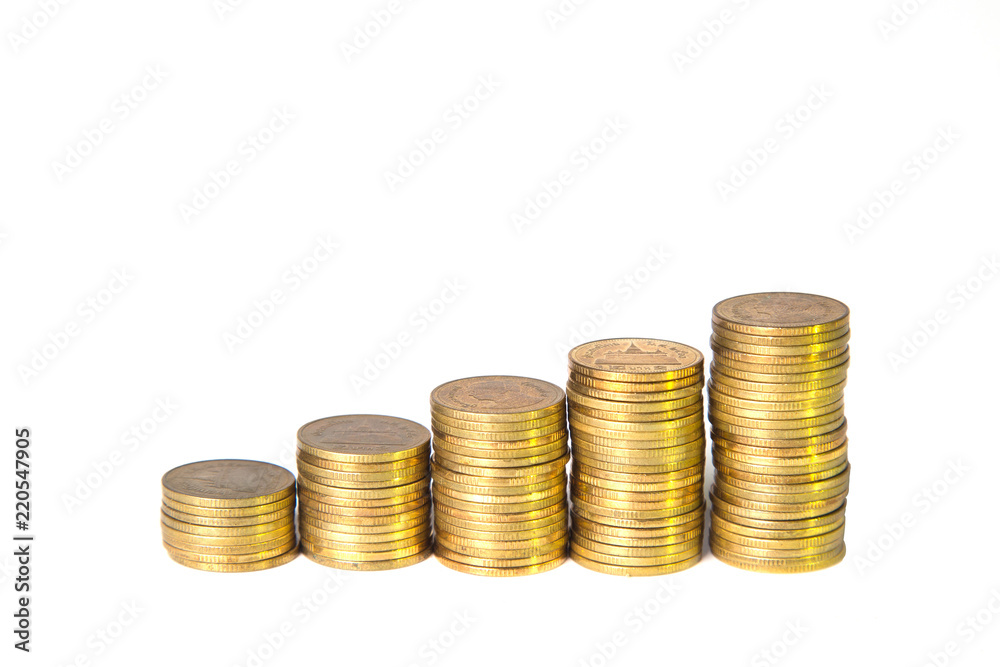 Golden coin stacks isolated on white background. Golden coin stacks isolated on white background.