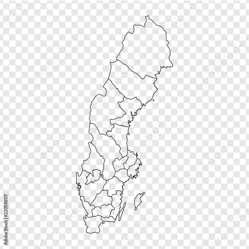 Blank map Sweden. High quality map of Sweden with provinces on transparent background for your web site design, logo, app, UI. Stock vector. Vector illustration EPS10.