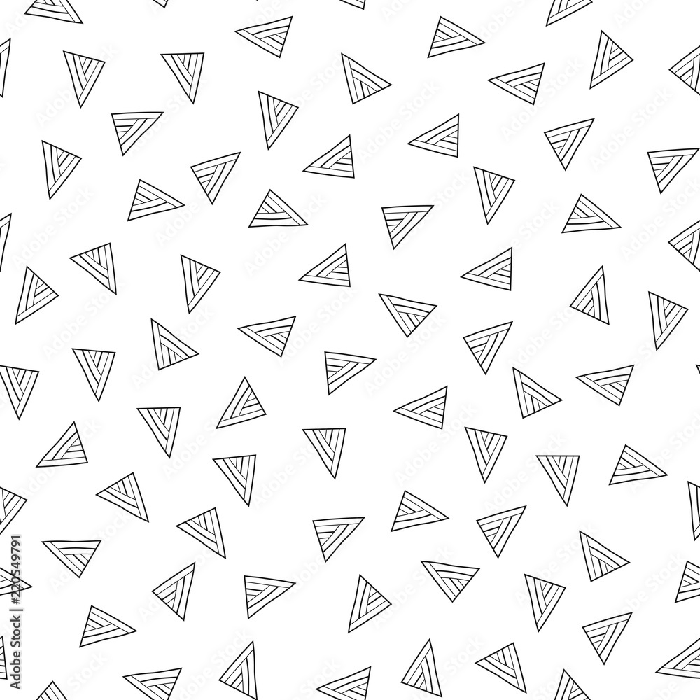 Triangles. Black and white seamless pattern. Geometric, abstract background for covers, textile. Doodle shapes. Triangles. Black and white seamless pattern. Geometric, abstract background for covers, textile. Doodle shapes.
