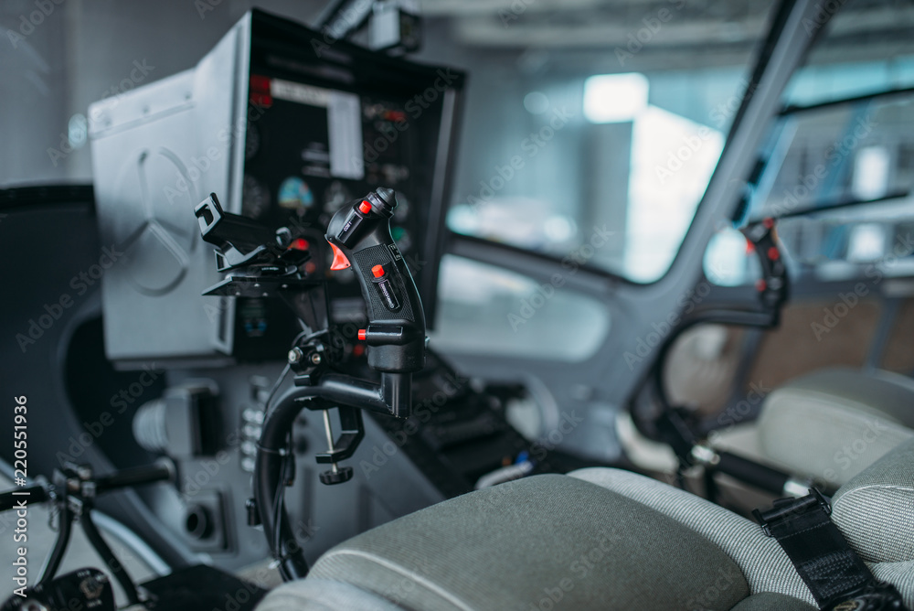 Inside helicopter cabin, control panel, nobody