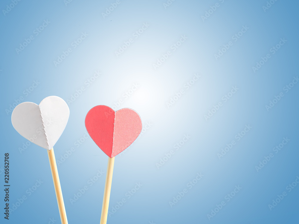 Two hearts on a blue background. Valentine's Day. Copy space for text