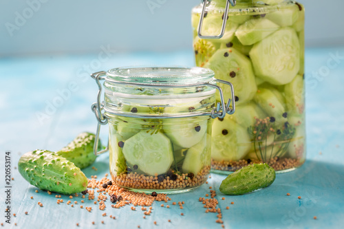 Preparation for fresh pickled cucumber in the jar