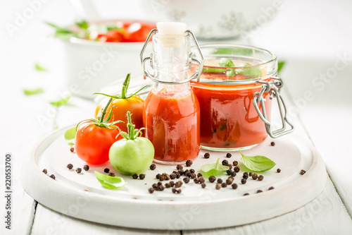 Homemade and tasty ketchup made of tomatoes