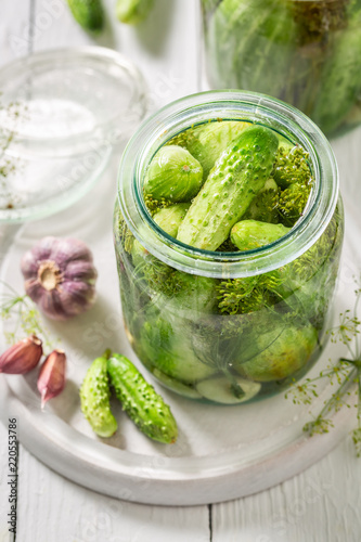 Natural and healthy pickled cucumber in summer