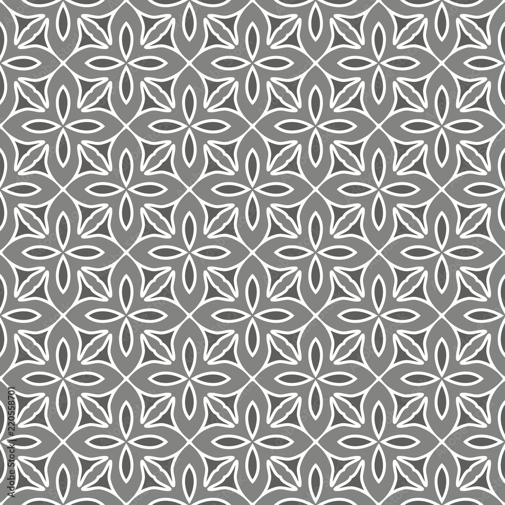 Grey seamless pattern. Fabric print. Seamless background, mosaic ornament, ethnic style. 