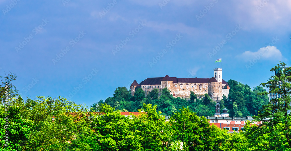 View on buildings of Ljubljanica castle - Slovenia