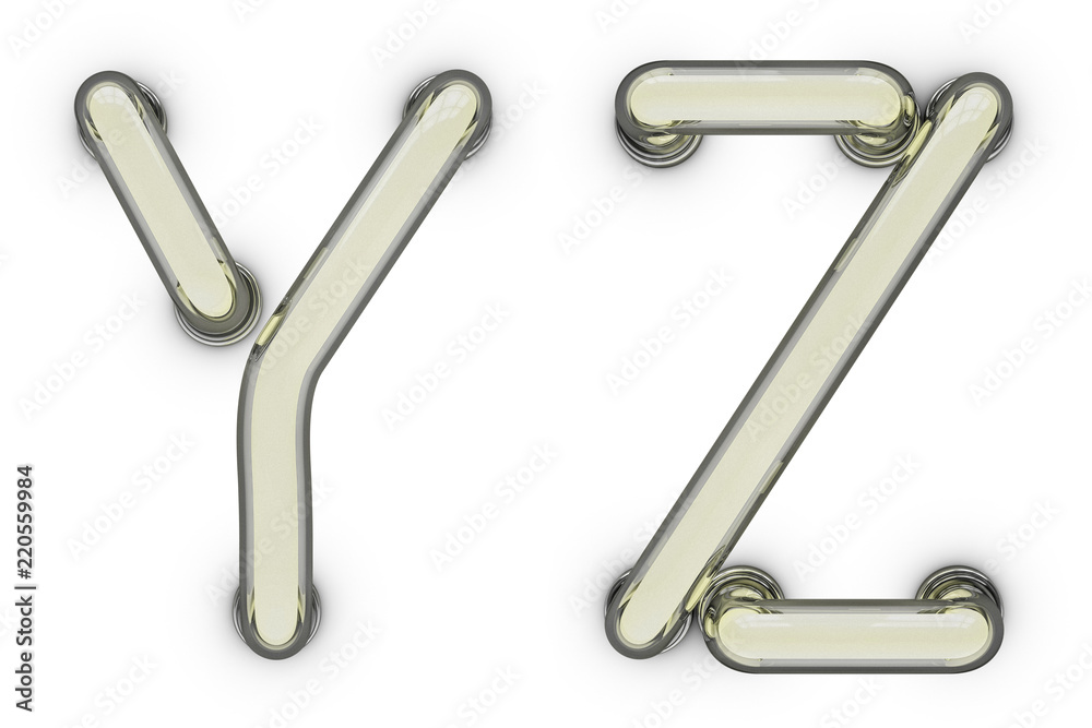 Neon tube letter on yellow background. 3D Neon tube letter on yellow background. 3D
