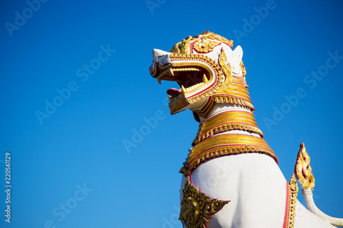 Lion sculpture in Asia temple. Asia culture art. Endemic culture art of Asia. image for objects and copy space.