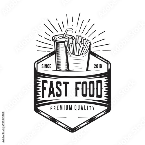 Retro French  Fries. Vintage fast food illustration. soda logodesign. 