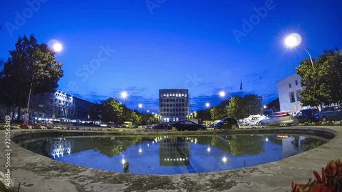  Square and Palace of Labor (arch. G. Guerrini, E. Lapadula, M. Romano). EUR district. Rome, Italy. Time Lapse 4K.