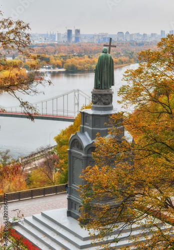 Monument to Prince Vladimir the Baptist at the golden autumn in Kiev photo