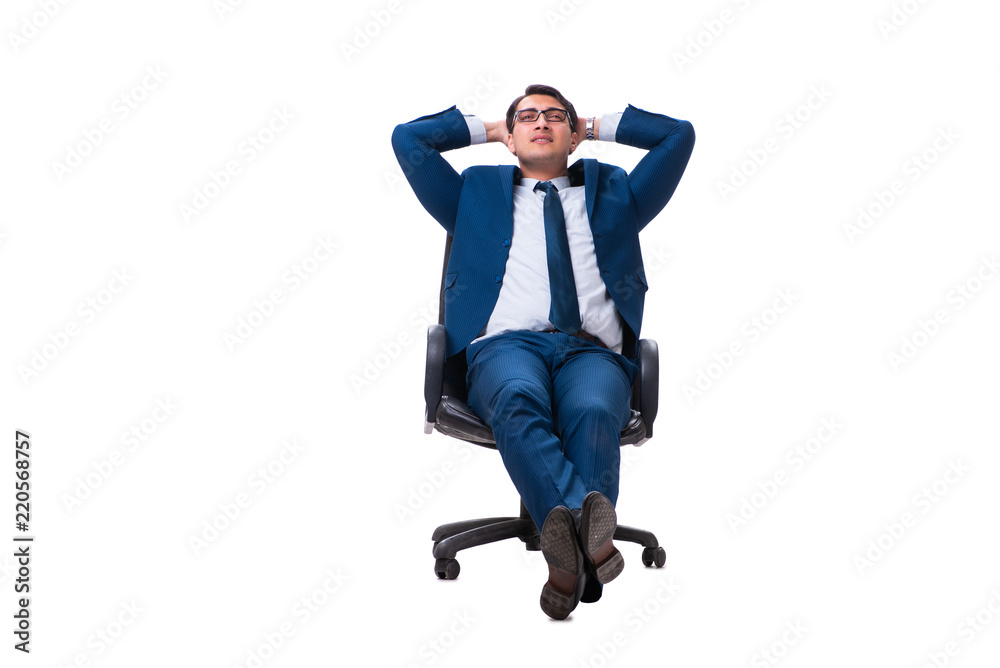 Businessman sitting on chair isolated on white